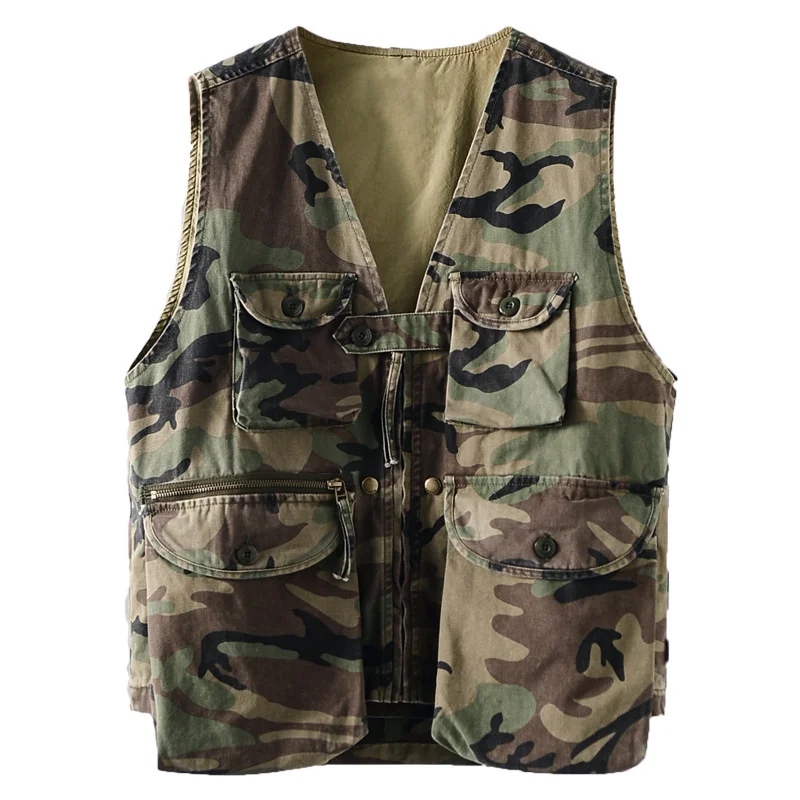 

Fashion Tooling Style Camouflage Vest Outdoor Trekking Fishing Hunting Training Cargo Men's V-neck Sleeveless Casual Waistcoat