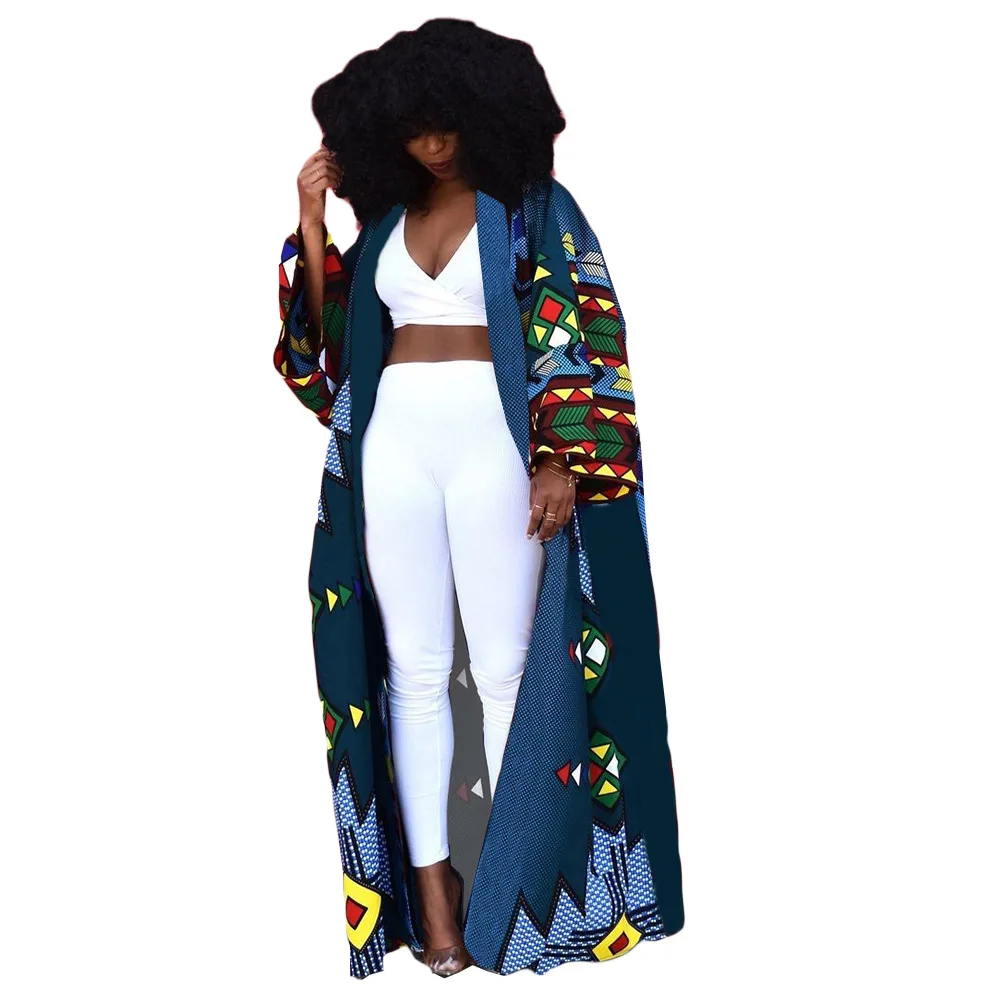 

2023 African Dresses for Women African Ethnic Print Loose Long Trench Coat Streetwear Dashiki African Clothes Cardigan