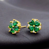shiny green zircon 4 heart stud earrings women girl yellow gold color exquisitive fashion jewelry gift