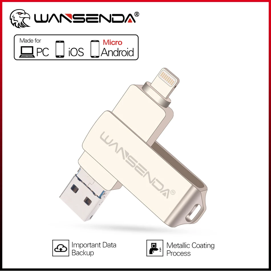 

Wansenda 3 in 1 USB Flash Drive USB 3.0 for iPhone/iPad/IOS/Android/PC 256GB 128GB 64GB 32GB 16GB Pendrive Cle USB Memory Stick
