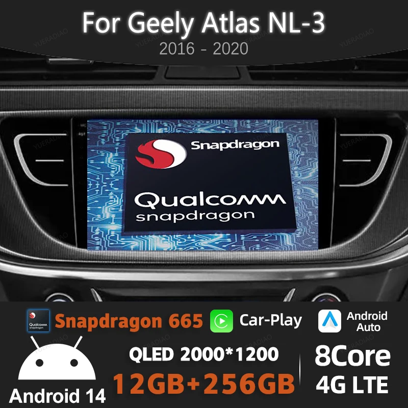 Автомобильный радиоприемник Android 14 для Geely Atlas NL-3 2016-2020 головное устройство