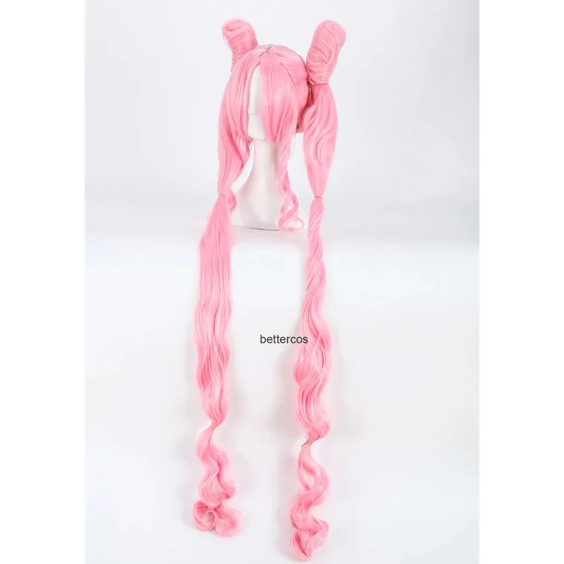 Фото Парик для косплея Sailor Chibi Usa Chibiusa, 120 см, супер длинный розовый термостойкий парик из синтетических волос + шапочка для парика №1