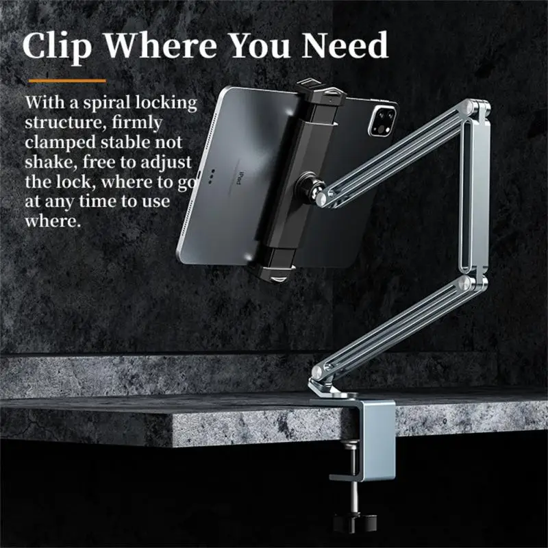 

Portable Foldable Tablet Holder Stand Aluminium Mobile Phone Holder Bed Desktop Lazy Holder Clip Bracket Hands-free Rotation