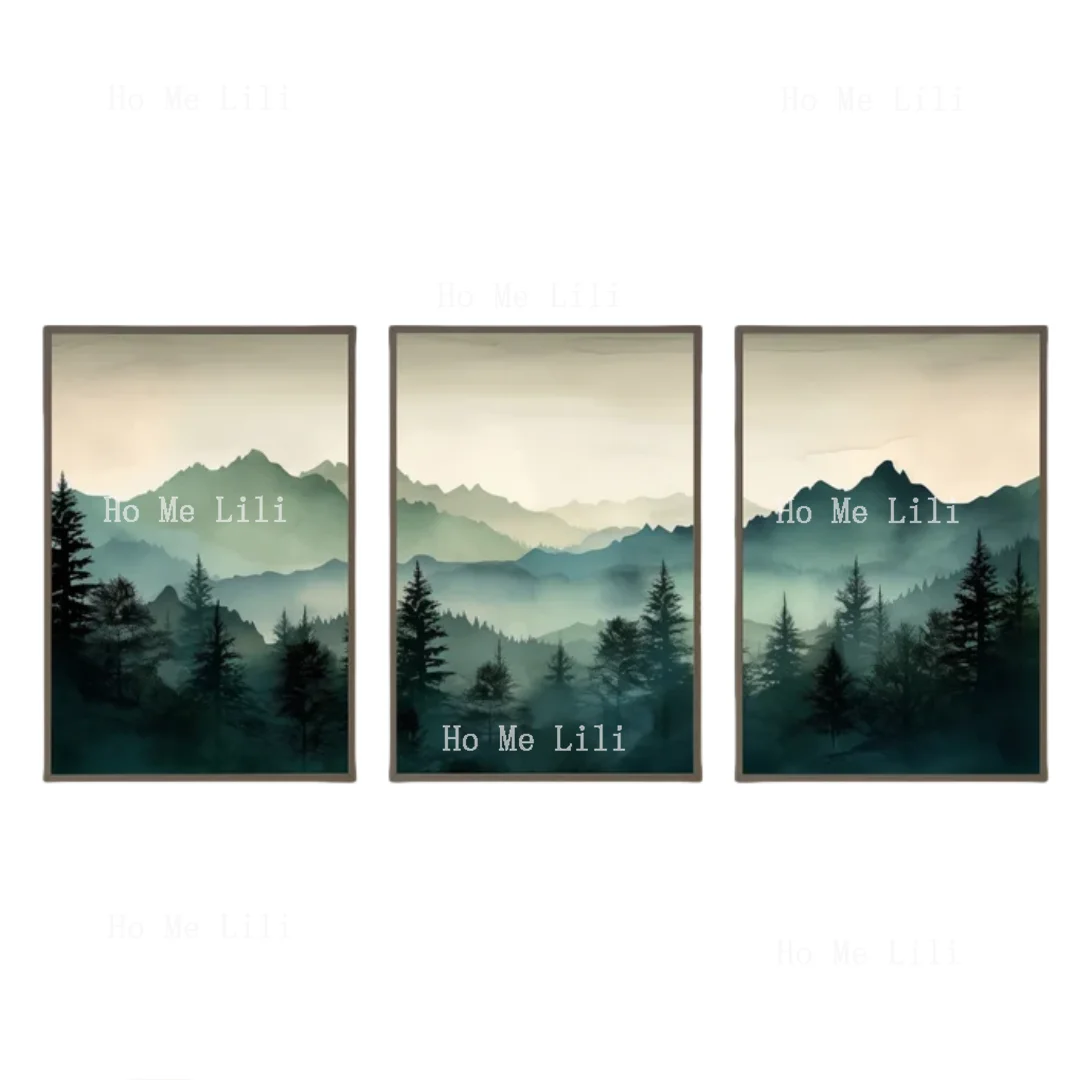 Шалфейная Зеленая Гора трехсекционное настенное искусство акварель горный