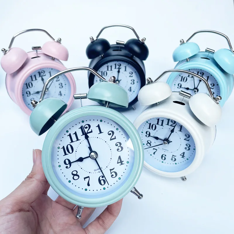 

Alarm Clock Retro Twin Bell Metal Desk Table Analog Clock Silent with Night Light for Home Office Mini Travel Alarm Clock