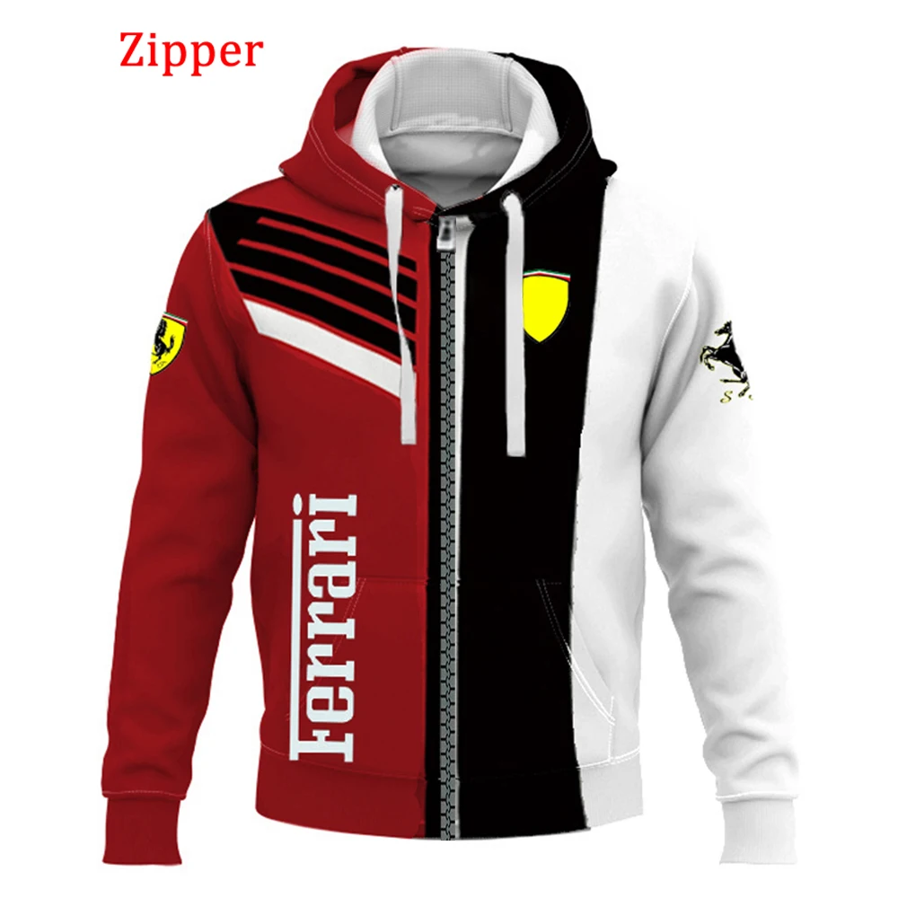 

2022 Hot New Formula 1 Ferrari Zipper Pullover Fashion 3D Print Men's and Women's Outdoor Sports Lovers Zipper Cardigan