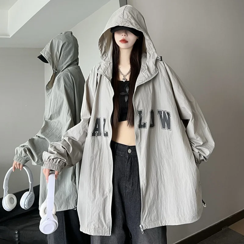 

Women 2022 Summer Hooded Jacket Sun Protection Clothing Female Casual Loose Wild Thin Coat Ladies Anti-UV Breathable Tops