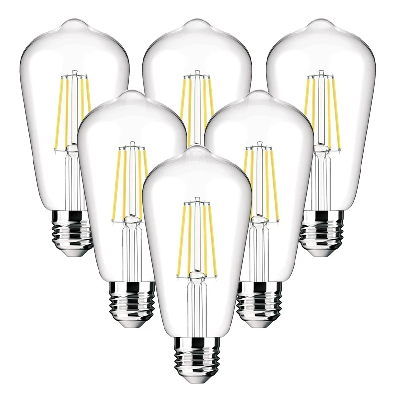 

6 Pcs ST64 LED Replacement Light Bulbs E27 Screw Base Shatterproof LED Globe Bulbs Vintage Bulb 2700K Warm White Light