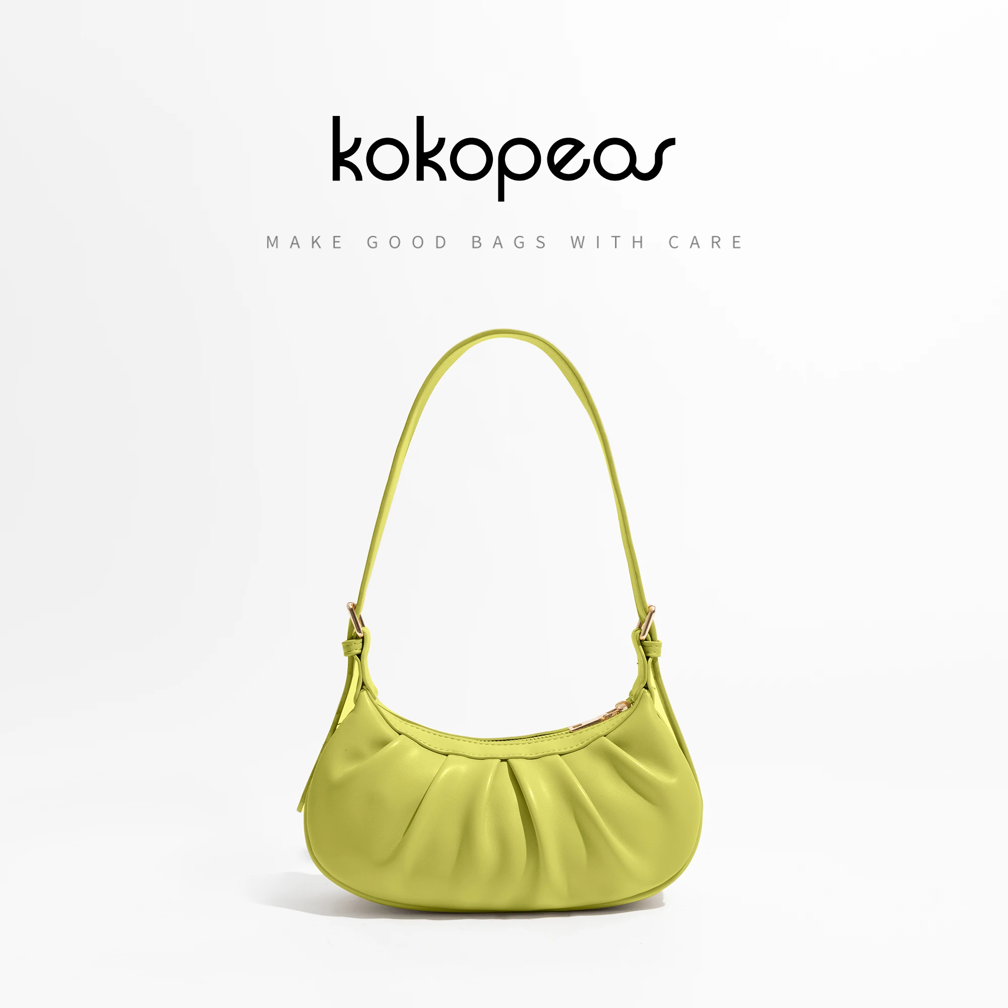 

KOKOPEAS Dumpling Pu Leather Clutch Handbag Ruched Design Cloud Underarm Shoulder Bag Removanle Strap Crossbody Purse