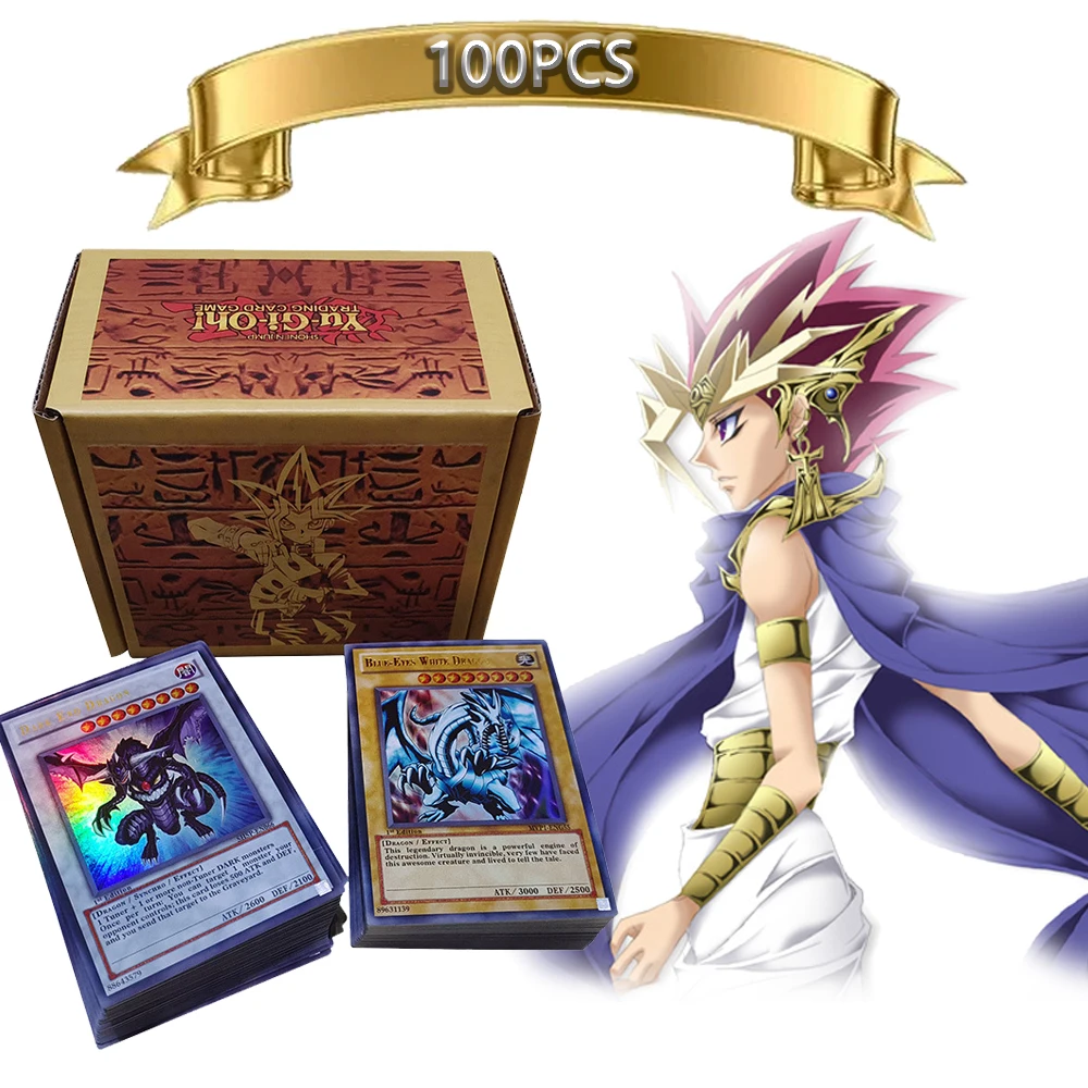 

Карты Yu-Gi-Oh, голубые глаза, белый дракон, 100 шт./коробка, редкая Лазерная флеш-карта, Египетский Бог, конкурентоспособная бумажная игрушка, Карты Таро
