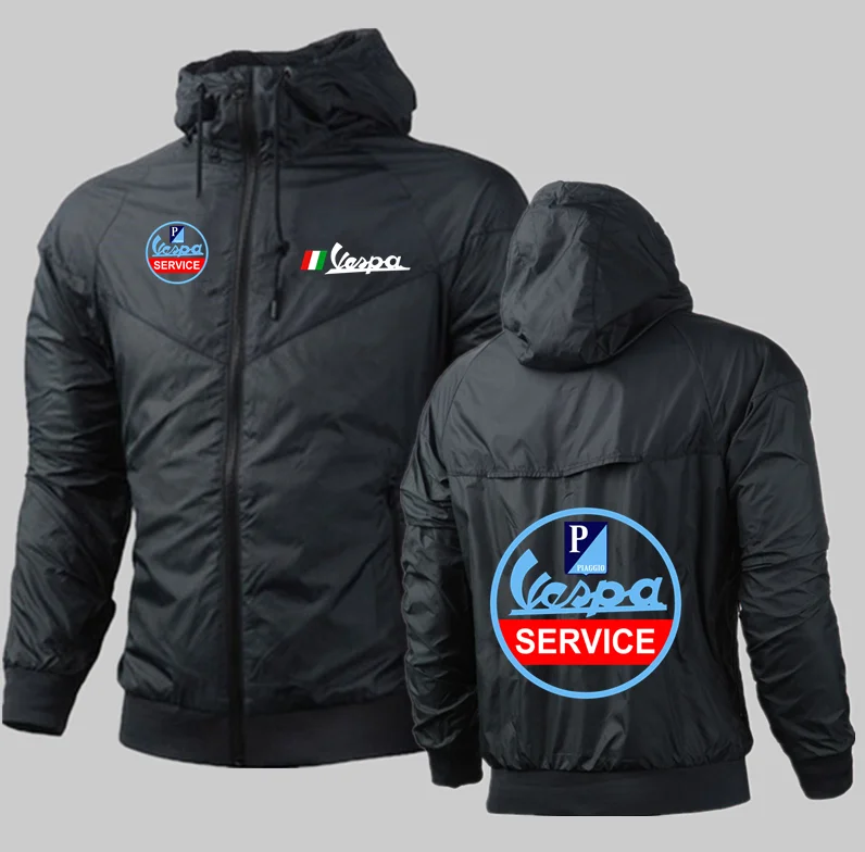 

2022 Men's VESPA Printed Casual Hooded Bomber Jacket Spring Autumn Hip-hop Windbreaker Harajuku Style Sportswear Zipper Coats