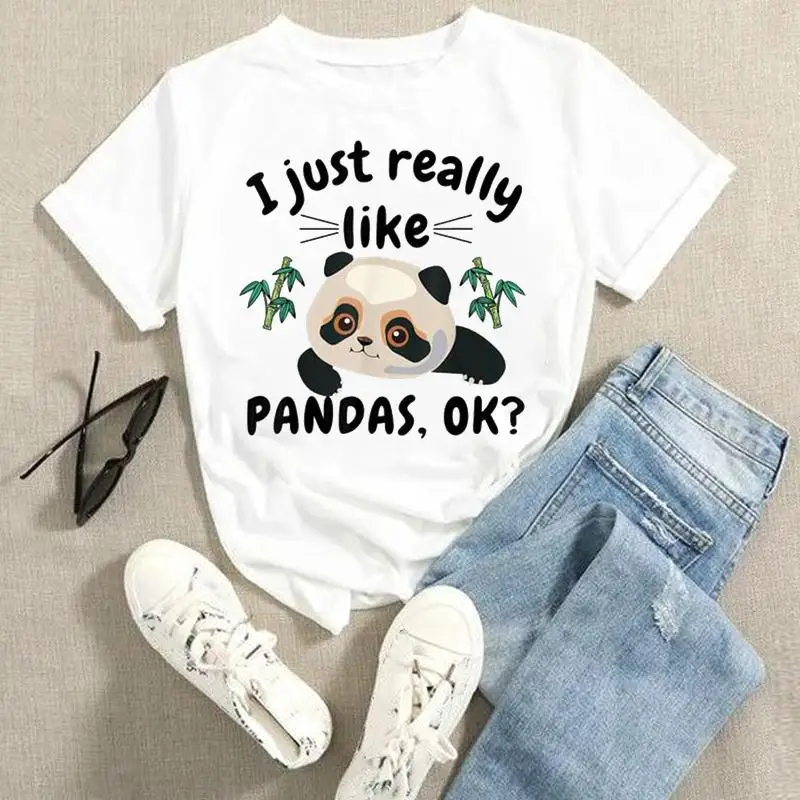 

Graphic Tees Panda Lovely Cute Sweet Short Sleeve Ladies Women Cartoon Summer Fashion Tshirts Tops Female Clothes T-Shirt