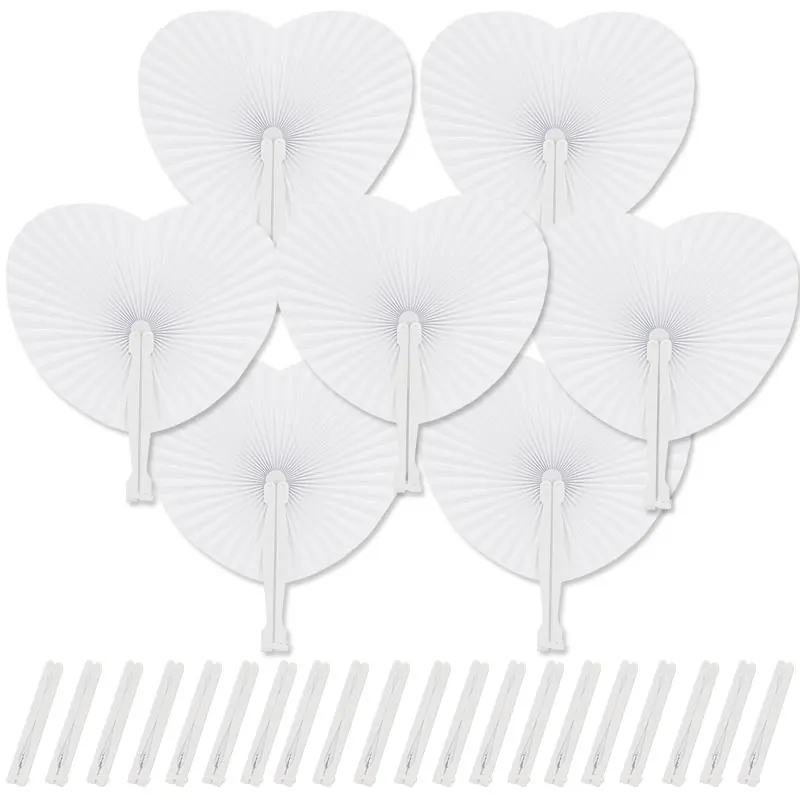 

6pcs Fan White Folding Paper Fans Heart-Shaped Assortment Wedding Party Gift For Guests Birthday Bapteme DIY Party Wall Decor