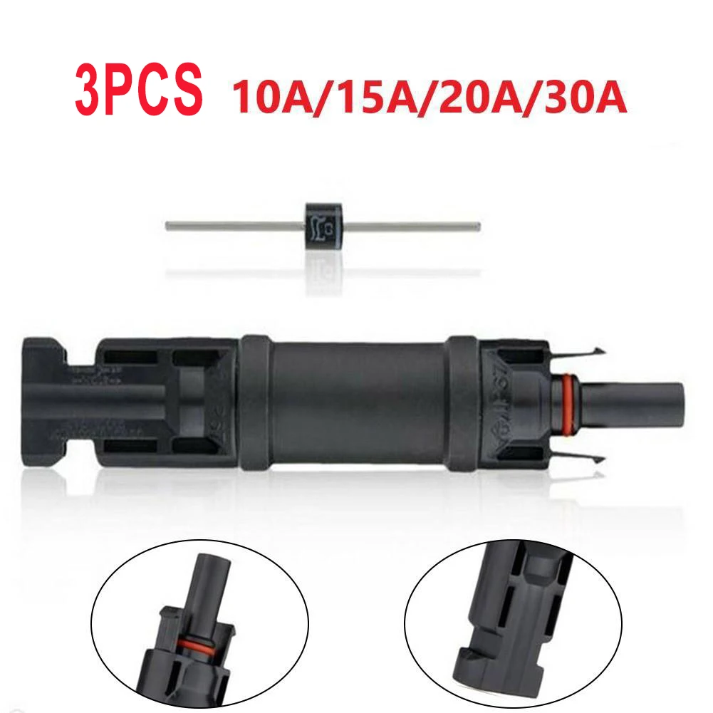

3pcs Solar Panel Cable Blocking Diode Waterproof Photovoltaic PV Fuse Connector Male Female 10A 15A 20A 30A Electric Supplies