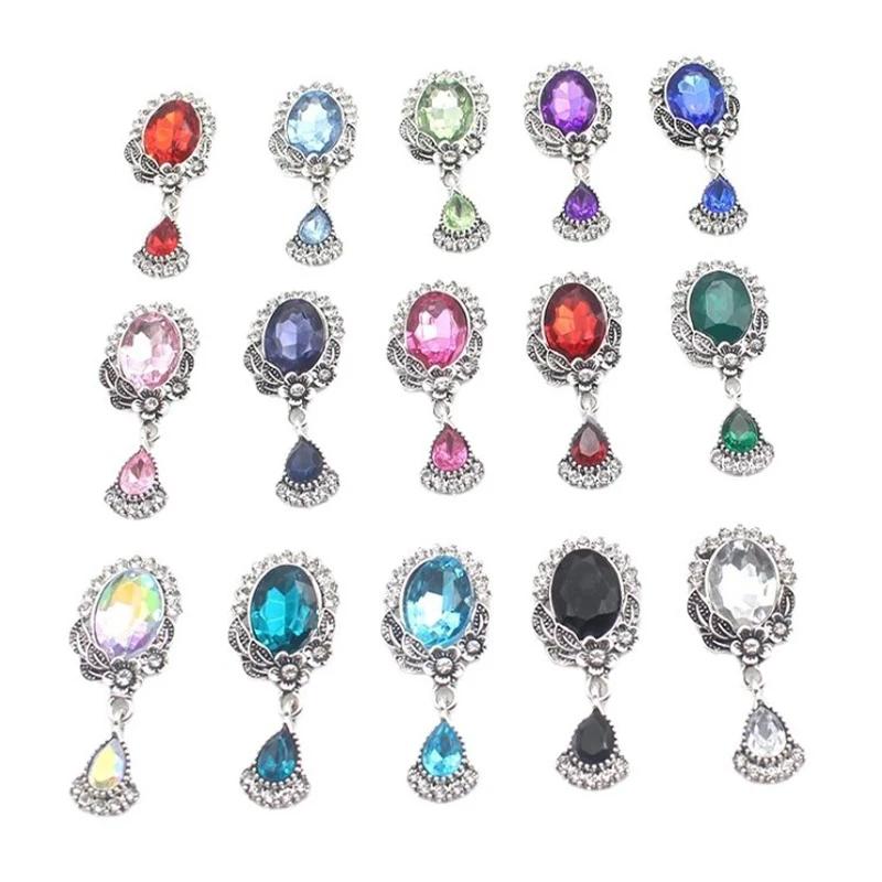 

23*52mm alloy oval shiny rhinestone acrylic pendant DIY clothing wine glass brooch jewelry decoration accessories