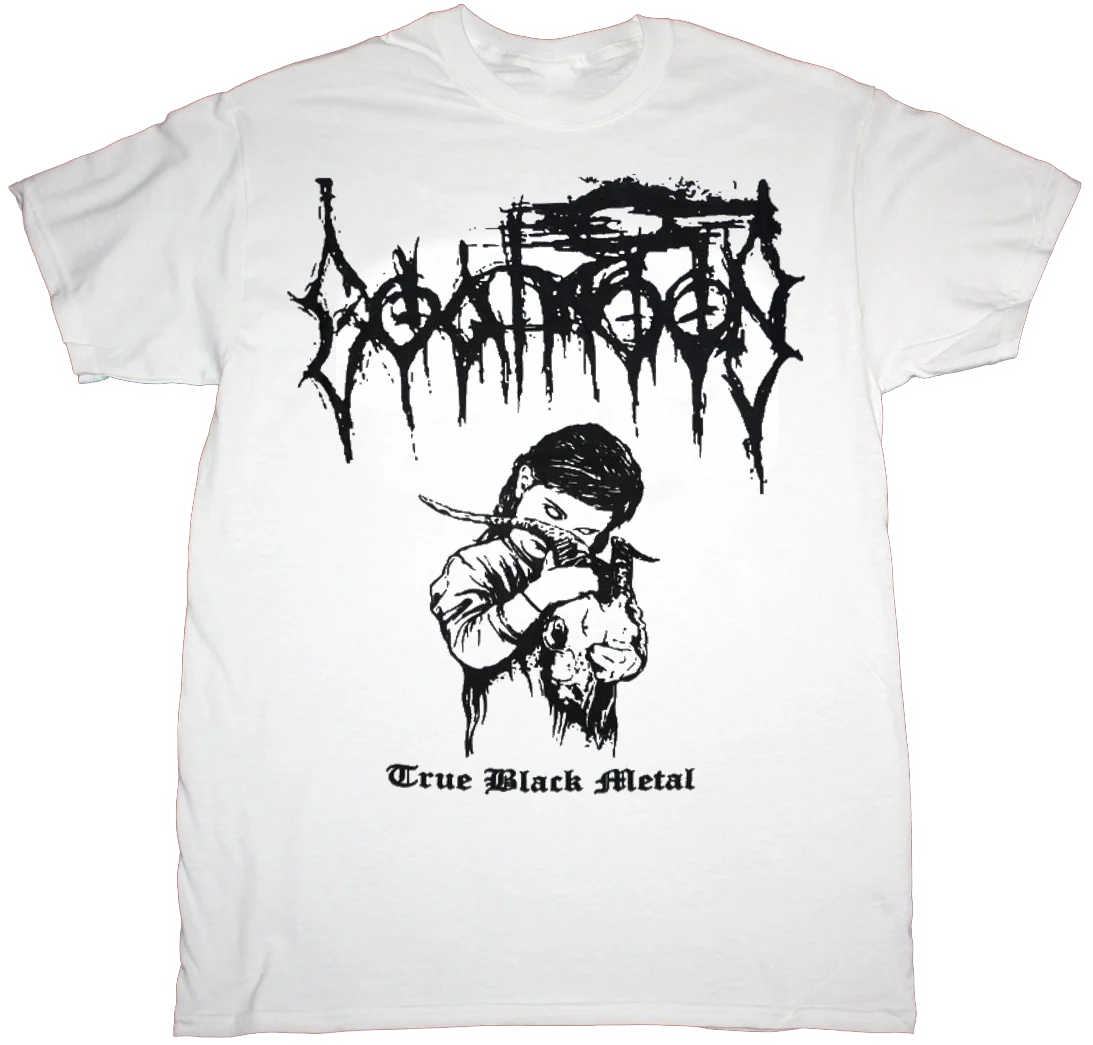 Черная металлическая футболка goатмосферon True, белая, полный размер