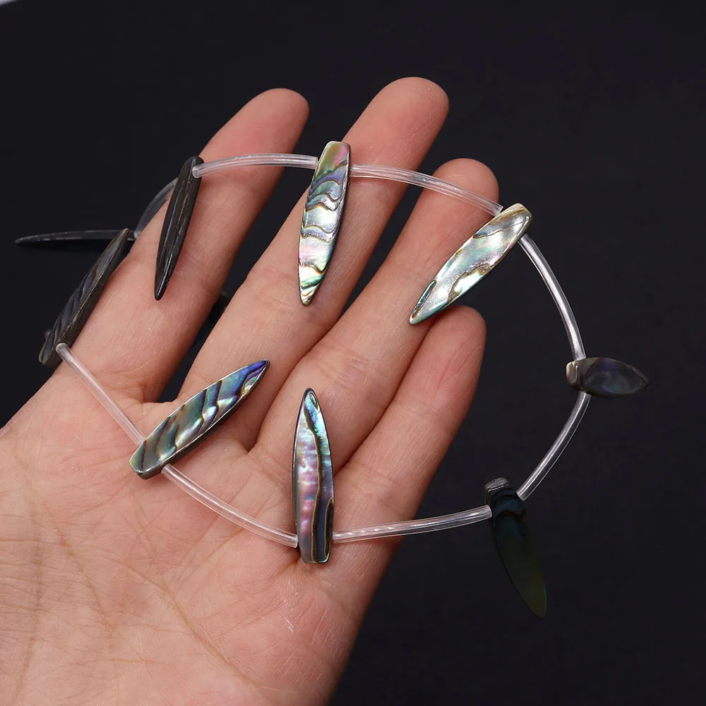 

Natural Abalone Shell Long Leaf Shaped Beads Horizontal Hole Side Hole Leaf Trendy Bracelet Necklace Holiday Gift 7x30mm