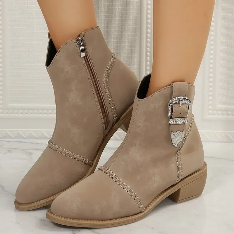 

2023 Winter New Trend Women's Boots Pointy Toe Low Heel Ankle Boots Fashion Simple Comfortable Shoes Female Zapatos De Mujer