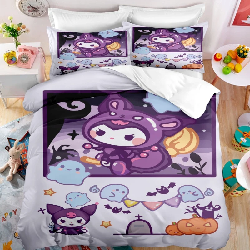 Фото Комплект постельного белья Kuromi Kawaii, аниме-фигурка, Pachacco My Melody Kuromi, домашнее одеяло, подушка, искусственная Милая женская декоративная кровать №3