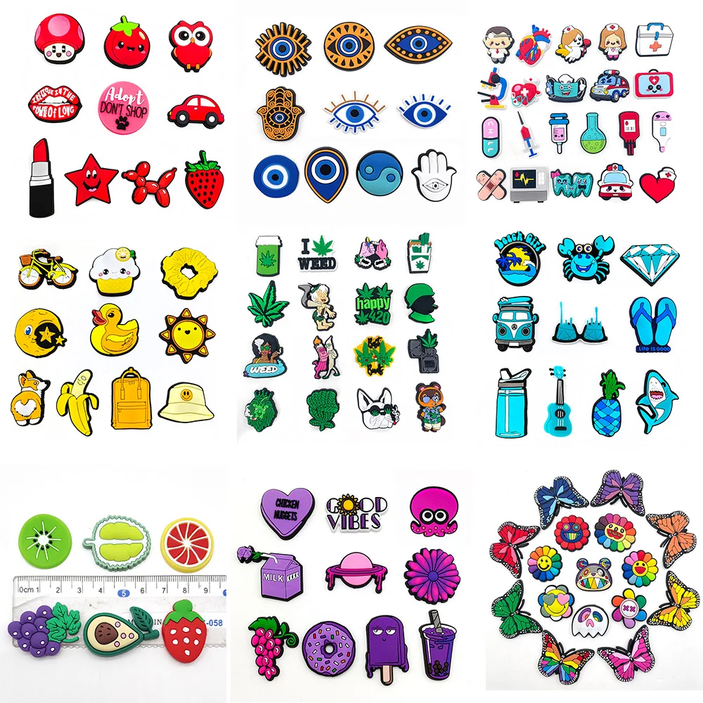 Hot 9 Sets of Popular Cartoon Fruit Botany Shoe Accessories PVC Shoe decorations Jibz Croc charms DIY for Kids Halloween Gifts
