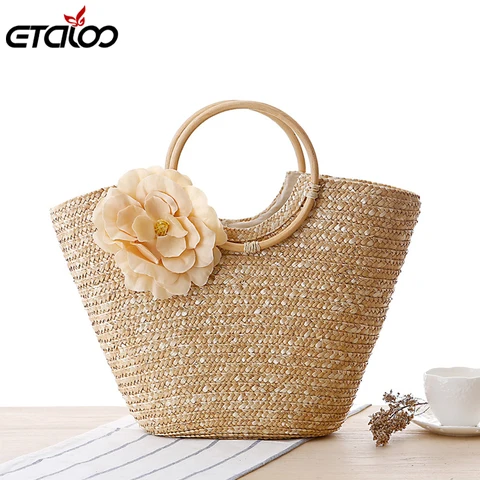 Женская летняя сумка, плетеная ручная сумка для макияжа, соломенная сумка с цветами, пляжная сумка, сумки через плечо, женская сумка