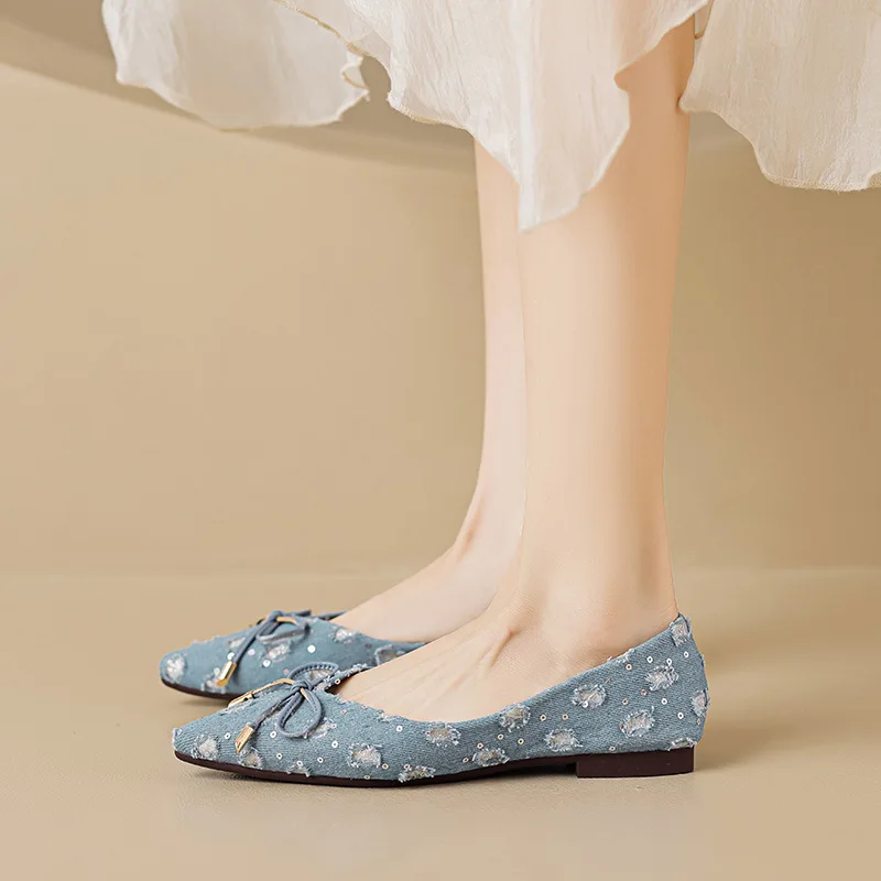 

Shoes for Women 2023 Spring Autumn Retro Bow Design Work and Party Wear Ladies Casual Flats Pointed Boat Shoes Chaussure Femmes