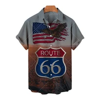 highway 66 american shirt fashion street all match short sleeve shirt unisex summer comfortable national flag pattern casualtops