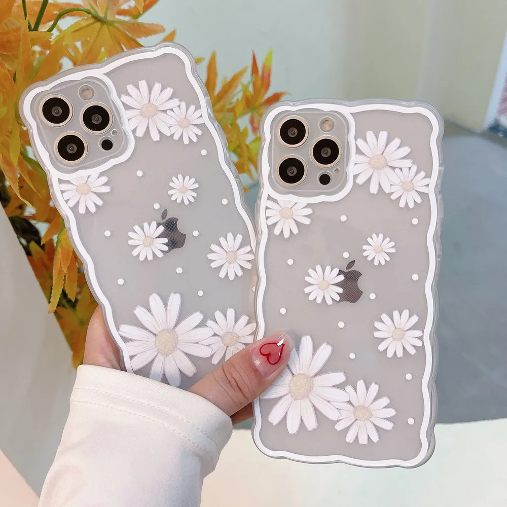 

Full Screen Daisy Pattern Transparent Phone Case For iphone XR XS X XSMAX 12 12Pro 12ProMax 11 11ProMax 13 13ProMax