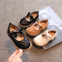 girls mary janes spring 2022 square toe kids fashion princess with bow solid black soft shallow casual children flats pu korean