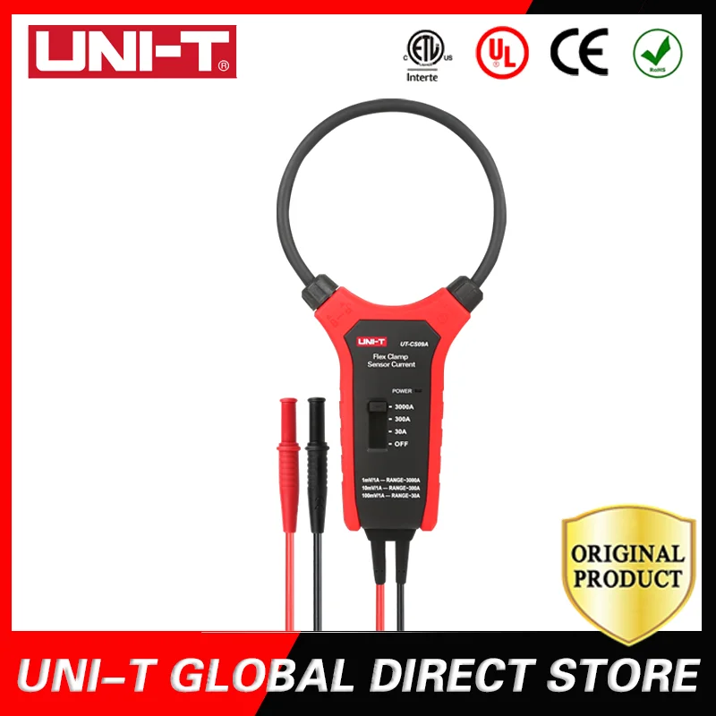 

UNI-T Flex Clamp Sensor 3000A Flexible AC Ammeter, UT-CS09A/C/D Oscilloscope / Multimeter Current Probe 1.5A to 3000A Current