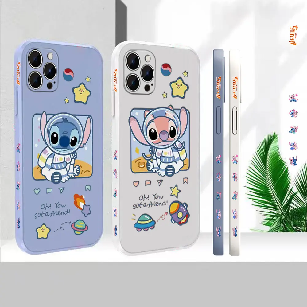 

Liquid Silicone Cover For Apple iPhone 14 13 12 11 Pro Max Mini 7 8 X XS XR SE Plus Astronaut Lilo Stitch Angel Phone Case Funda