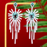 missvikki new boho trendy sun flowers long pendant drop earrings full cubic zirconia for women wedding trendy earrings bijoux