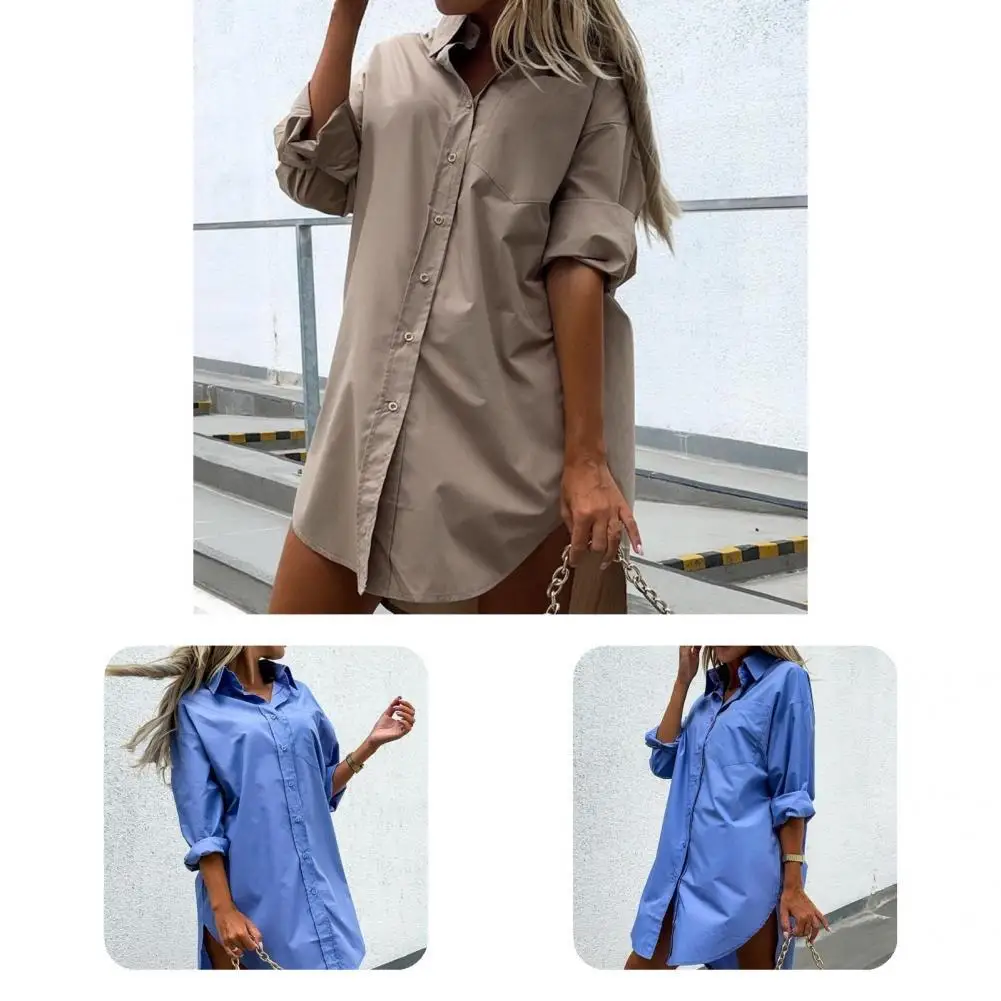 

Blouse Lapel Spring Autumn Irregular Long Buttons Shirt Shirt for School
