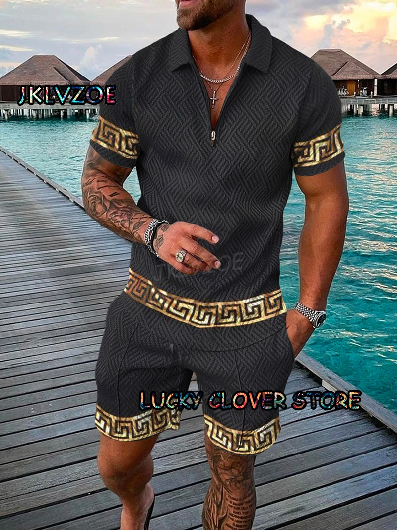 Fashion White Tiger Men Tracksuit Sets Short Sleeve Polo Shirt Short Pants Oversized 2 Piece Suits For Men Print Summer Clothing