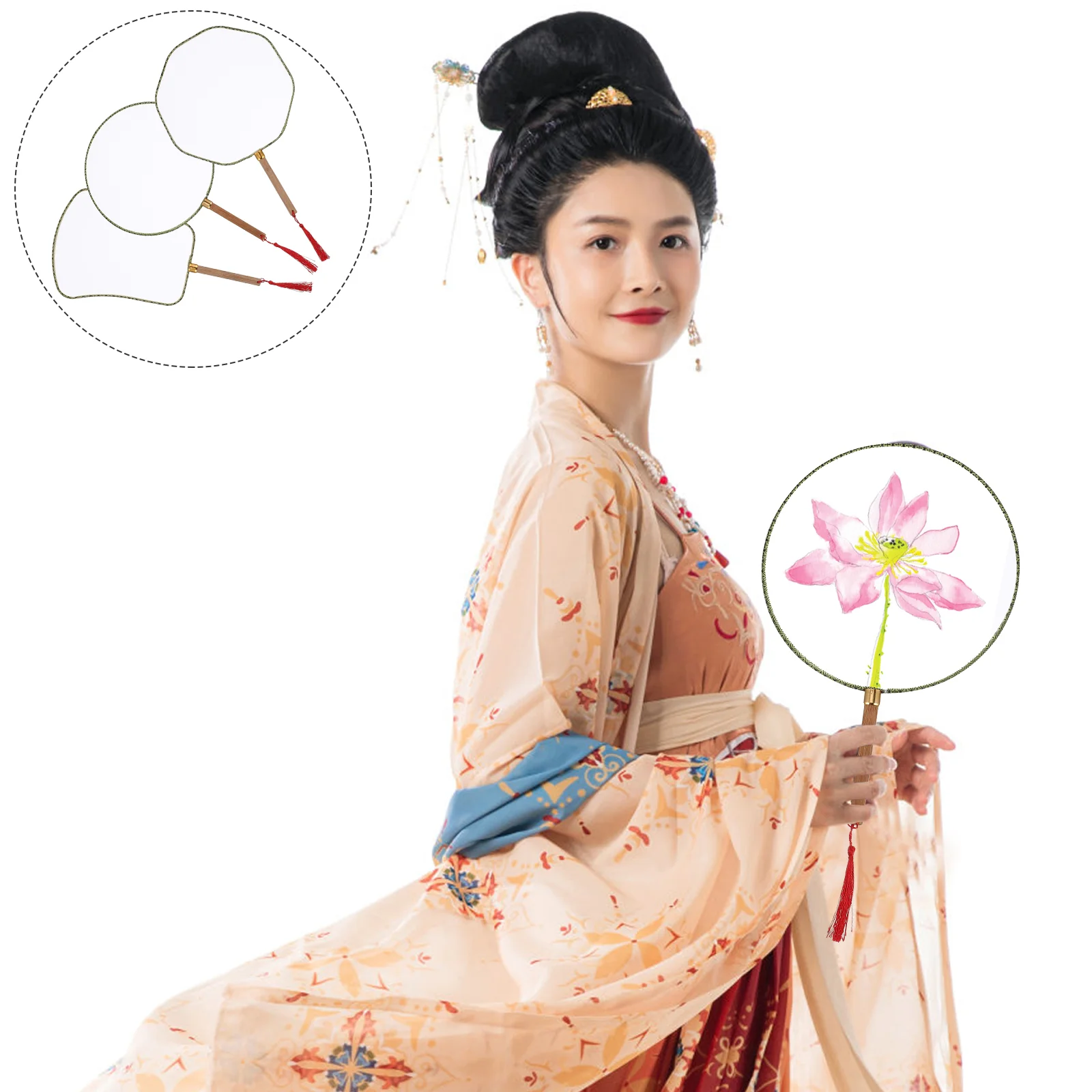 

Fan Hand Blank Fans Held Silk Chinese Classic Paddle Paper Wedding Drawing Kids Dance Favor Gift Translucent Traditional