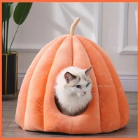 warm cat cave bed dog bed pumpkin hooded kennel warming cuddler sleeping house cushion for small pet cats dogs puppy kitten