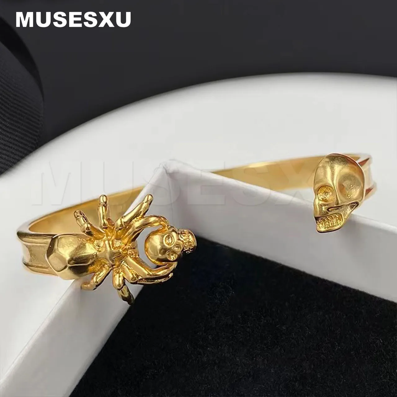 

2022 Jewelry & Accessories Luxury Brand Hip Hop Punk Style Golden Skull & Spider Open Bracelet For Men's& Women's Party Gifts