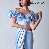 landuxiu women elegant sexy backless high slit satin evening gown 2022 fashion female party club formal long dresses