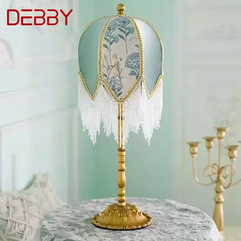 

DEBBY French Green Table Lamp American Retro Living Room Bedroom Villa European Pastoral Creative Tassels Desk Light