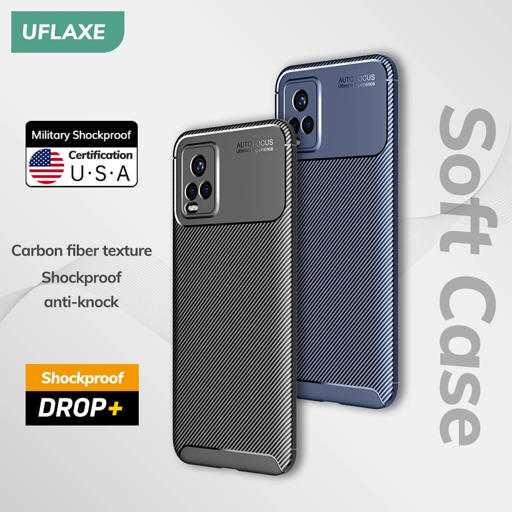 UFLAXE Original Shockproof Soft Silicone Case for Vivo V20 Pro SE Carbon Fiber Back Cover Casing