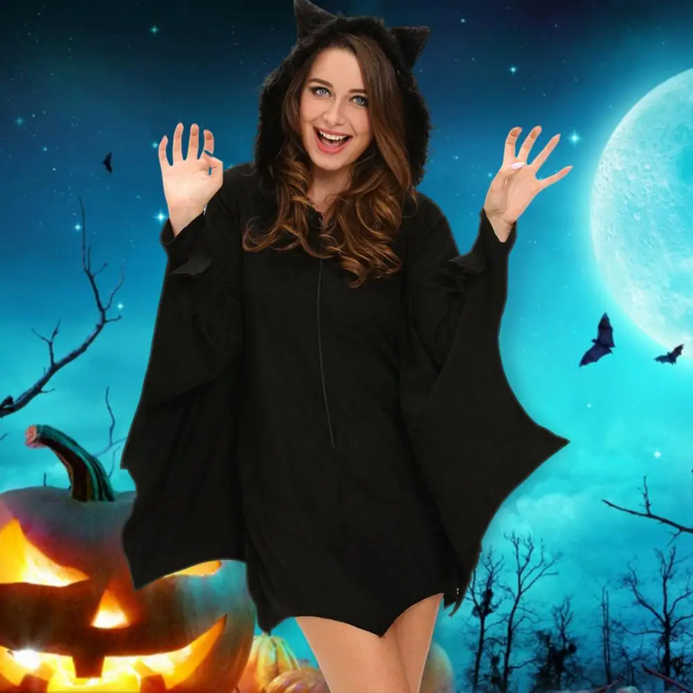 

Women Girls Halloween Bat Costume Fluffy Animal Cosplay Anime Hoodie With Ears Wings Mother Daughter Vampire Costume Fancy Dress