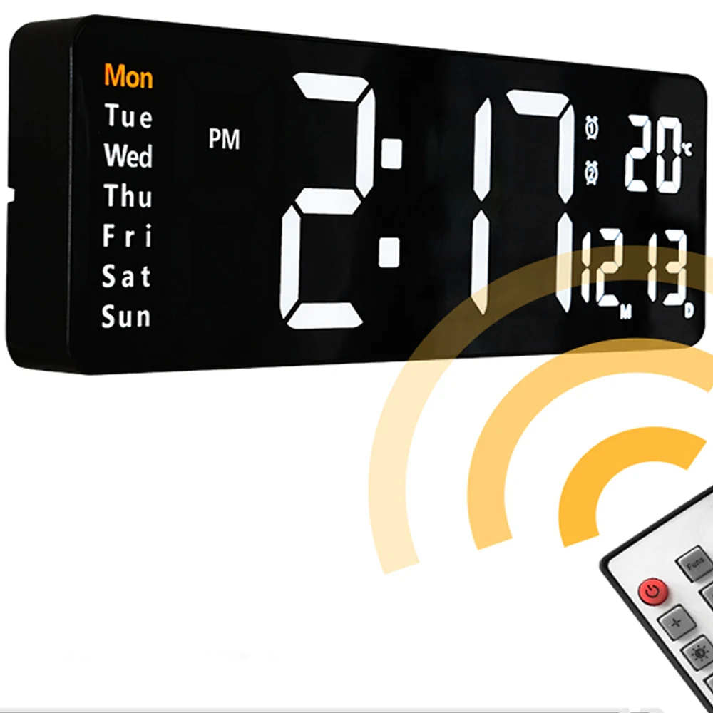 Large Digital LED Wall Clock Calendar with Dual Alarms,Tempe