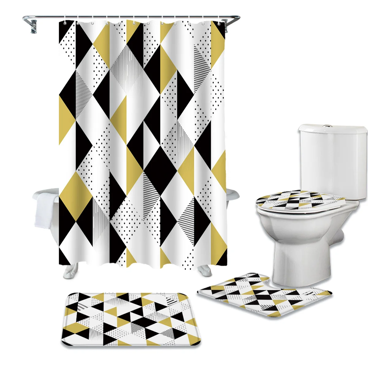 

Набор занавесок для душа с геометрической треугольной текстурой, Противоскользящий коврик для ванной, чехол для унитаза, водонепроницаема...