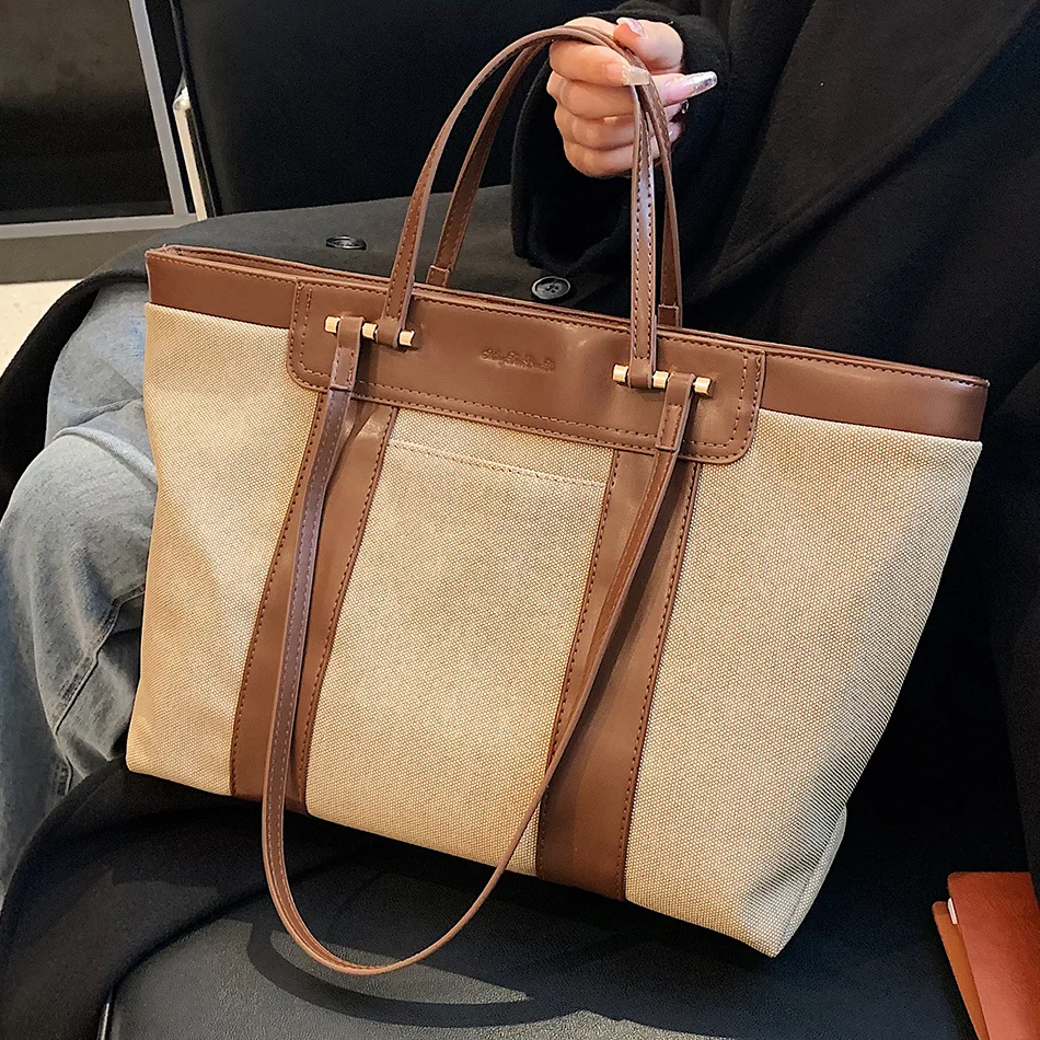 

Повседневные большие сумки на плечо для женщин, высококачественные льняные сумочки, кошельки 2023, дизайнерские Лоскутные женские вместительные тоуты для покупок