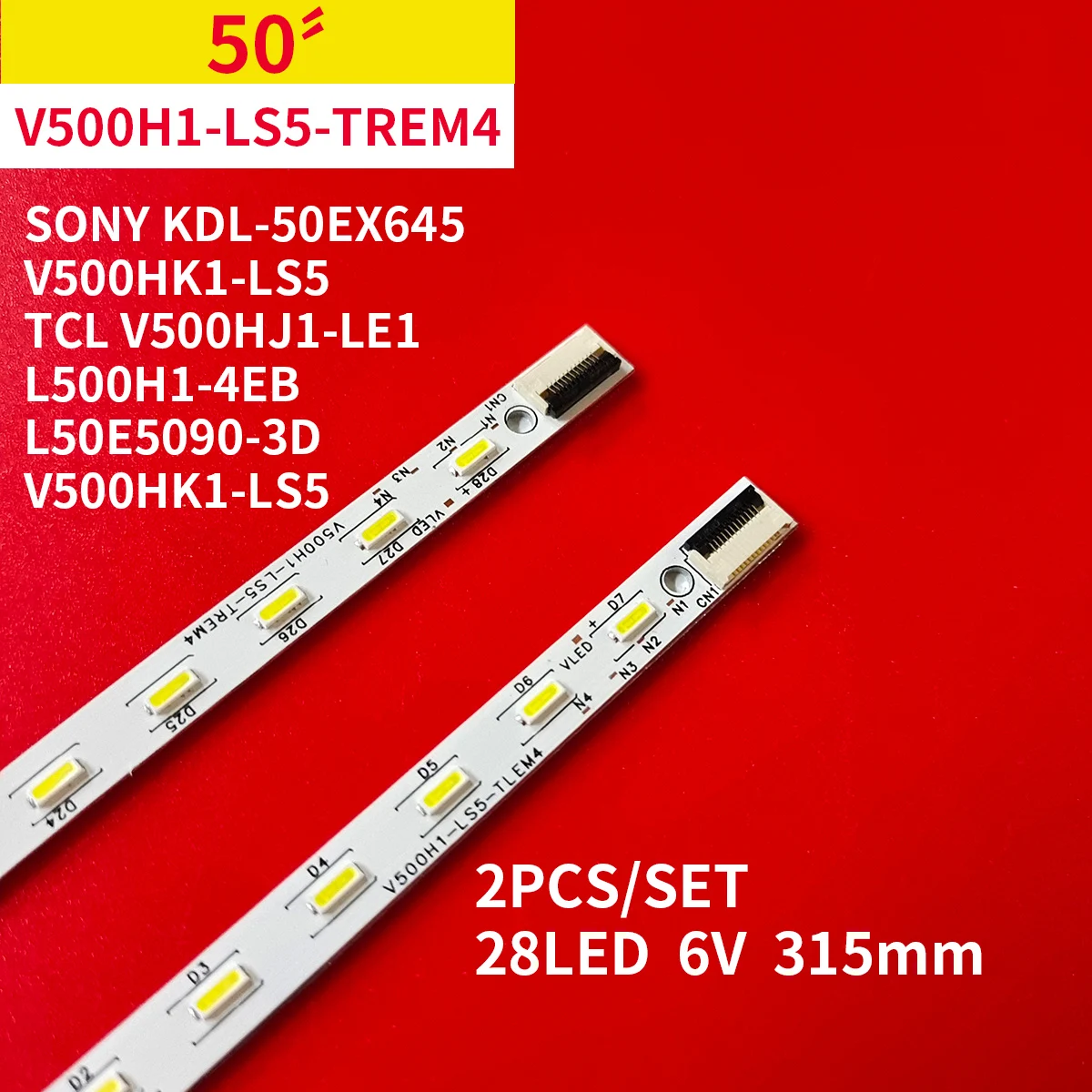 2Pcs/Set LED Backlight Strips for Sharp TCL 50'' TV V500H1-L
