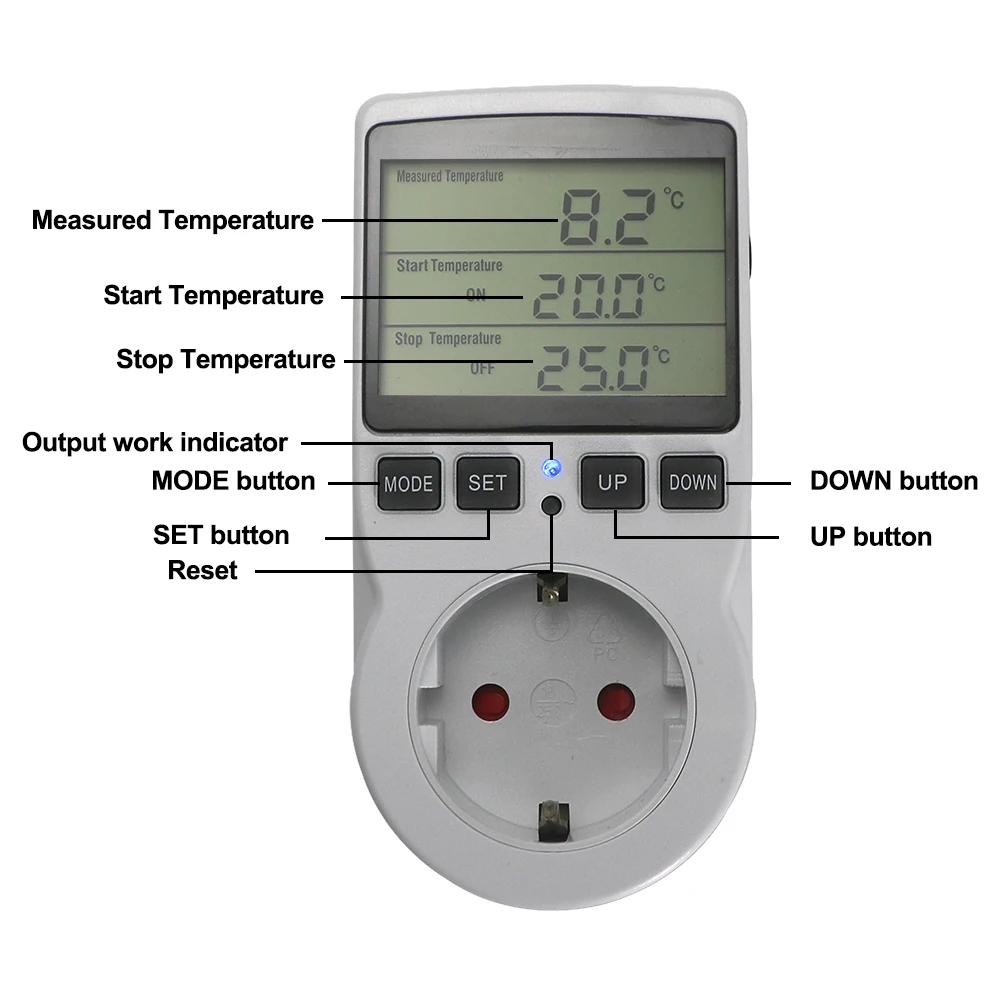 Minco Heat Digital Thermostat Socket Temperature Controller With Timer Switch Sensor for Incubator Underfloor Heating Mat Pad |