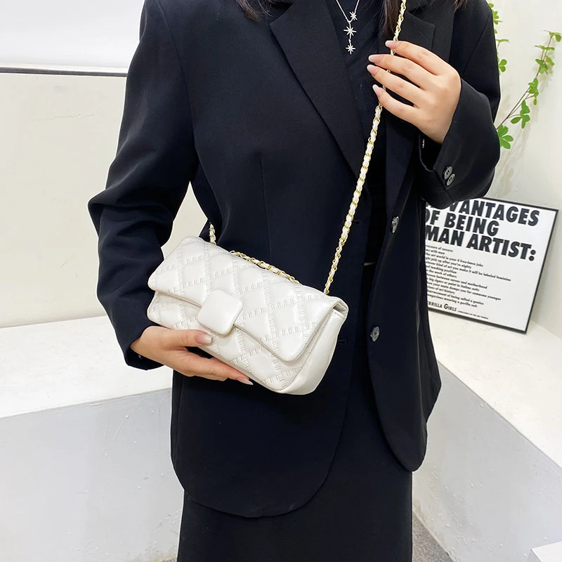 Women's Messange Bag Chain Diamond Lattice PU Leather Magnetic Buckle Adjustable Strap 7Color Optional 2023 New Women Handbags