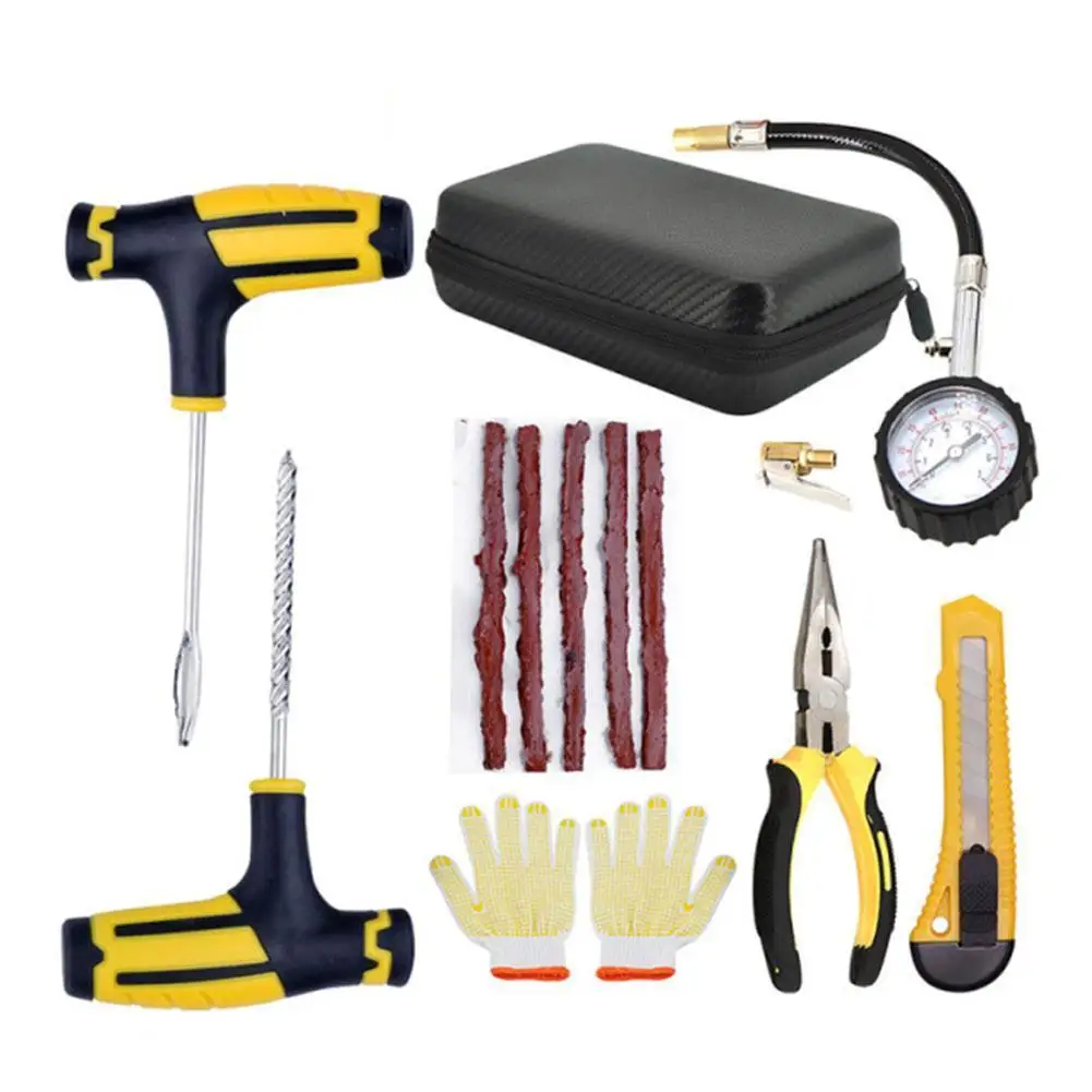 

Car Tire Repair Tool Kit Studding Tool Set Auto Bike Puncture Plug Garage Needle Nose Pliers Vacuum Film Nail EVA Storage Case