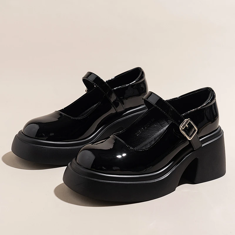 

Women's Designer Chunky Marie Jane Platform Shoes High Heels PU Leather Sneakers Pumps 2023 Spring Autumn Party Round Toe Boots