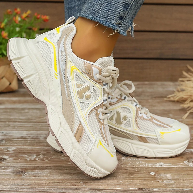 Женские сетчатые кроссовки с круглым носком дышащие перекрестными ремешками